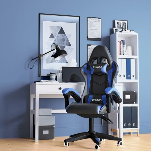 Gaming Chair Bigzzia Office Chair Desk Chair Swivel Heavy Duty Chair Ergonomic Design with Cushion and Reclining Back Support (Black and Blue)