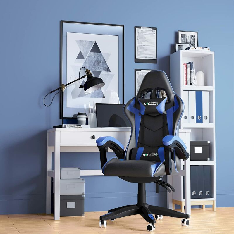 Gaming Chair Bigzzia Office Chair Desk Chair Swivel Heavy Duty Chair Ergonomic Design with Cushion and Reclining Back Support (Black and Blue)