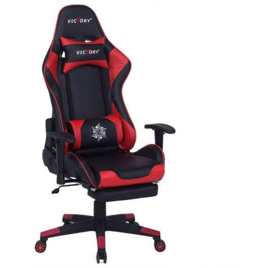 Gaming Chair Ergonomic Footrest Adjustable Armrests Black and Red Victory