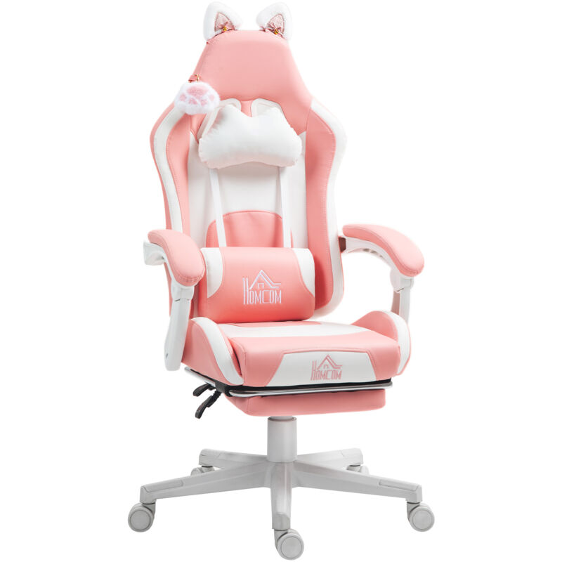 Gaming Chair with Footrest, Reclining Computer Chair, Pink - Homcom