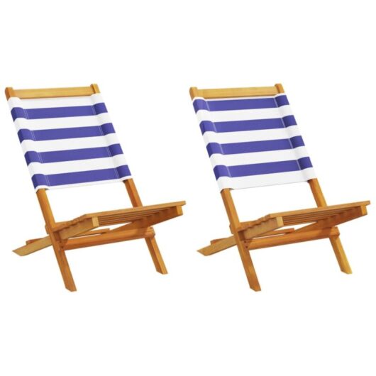 Garden Chairs 2 pcs Blue and white Solid Wood Acacia and Fabric vidaXL
