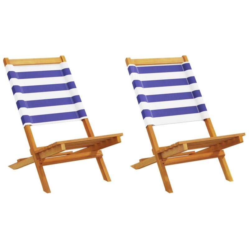 Garden Chairs 2 pcs Blue and white Solid Wood Acacia and Fabric vidaXL