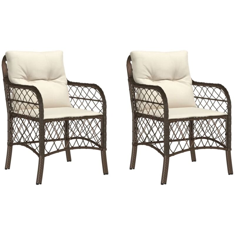 Garden Chairs with Cushions 2 pcs Brown Poly Rattan Vidaxl