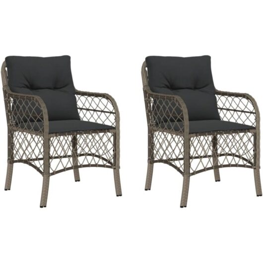 Garden Chairs with Cushions 2 pcs Grey Poly Rattan Vidaxl