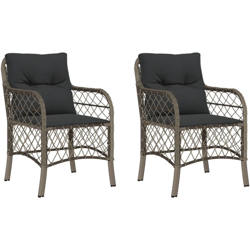 Garden Chairs with Cushions 2 pcs Grey Poly Rattan Vidaxl