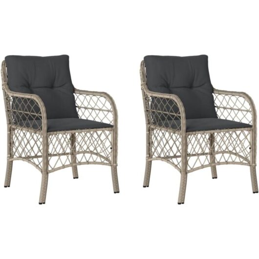 Garden Chairs with Cushions 2 pcs Light Grey Poly Rattan Vidaxl