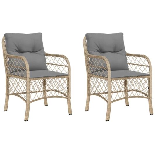 Garden Chairs with Cushions 2 pcs Mix Beige Poly Rattan Vidaxl