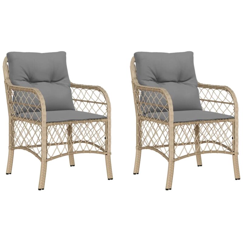 Garden Chairs with Cushions 2 pcs Mix Beige Poly Rattan Vidaxl