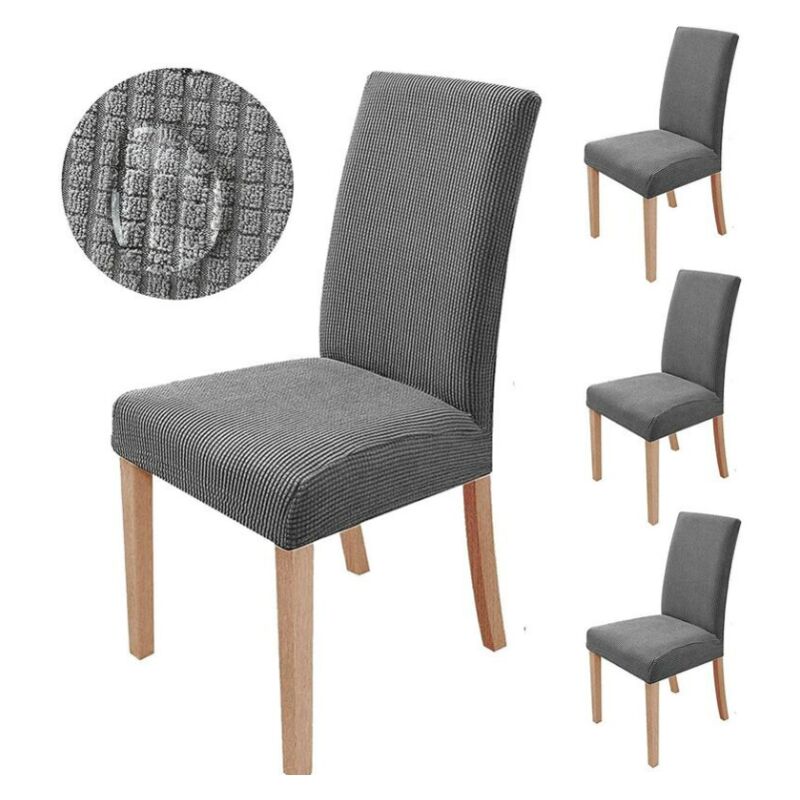 Grey) 6 Pieces Stretch Chair Cover, Dining Room Chair Protector Slipcover, Washable