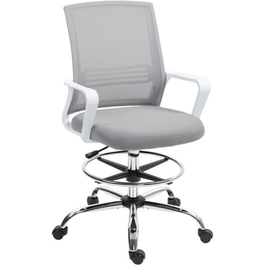 HOMCOM Draughtsman Chair, Mesh Ergonomic Drafting Chair, Grey