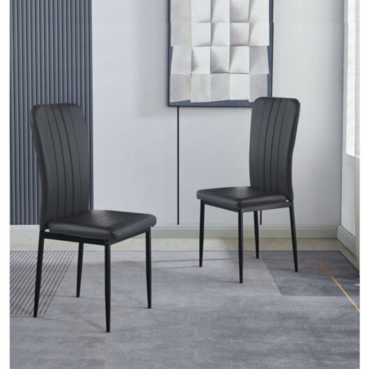 Hallowood Furniture - Cullompton Dining Chairs Set of 2 in Black Faux Leather Upholstery, Modern Kitchen Chairs with Sturdy Metal Legs for Home, Cafe