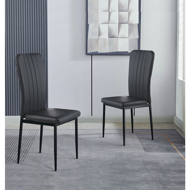 Hallowood Furniture - Cullompton Dining Chairs Set of 2 in Black Faux Leather Upholstery, Modern Kitchen Chairs with Sturdy Metal Legs for Home, Cafe