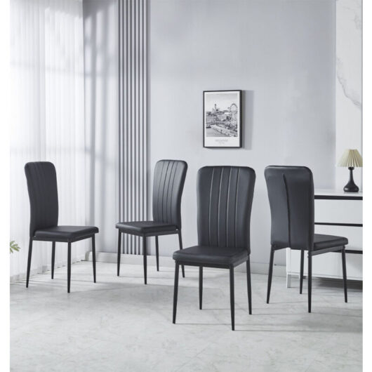 Hallowood Furniture - Cullompton Dining Chairs Set of 4 in Black Faux Leather Upholstery, Modern Kitchen Chairs with Sturdy Metal Legs for Home, Cafe