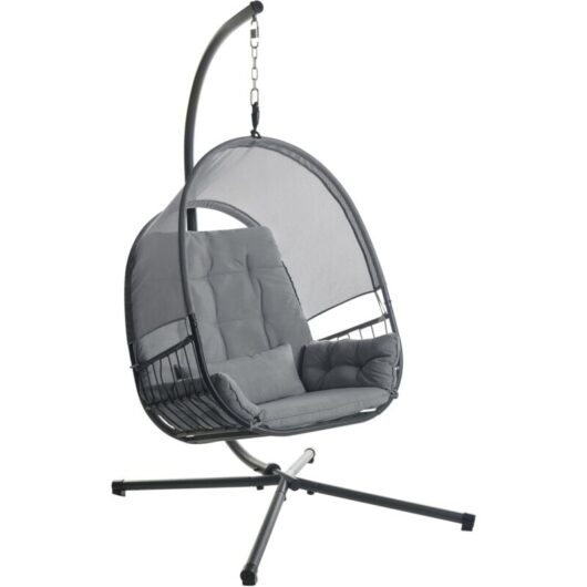 Hanging Swing Chair Boho Modern Rope Metal Stand Chain Soft Cushion Dark Grey Alviano