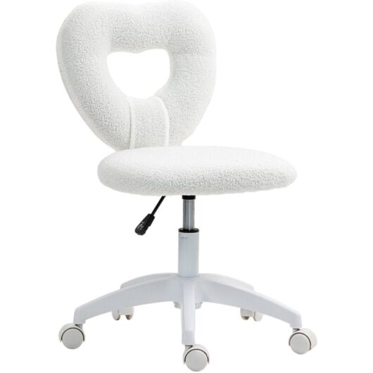 Homcom - Armless Heart Desk Chair, Makeup Vanity Chair for Home, White