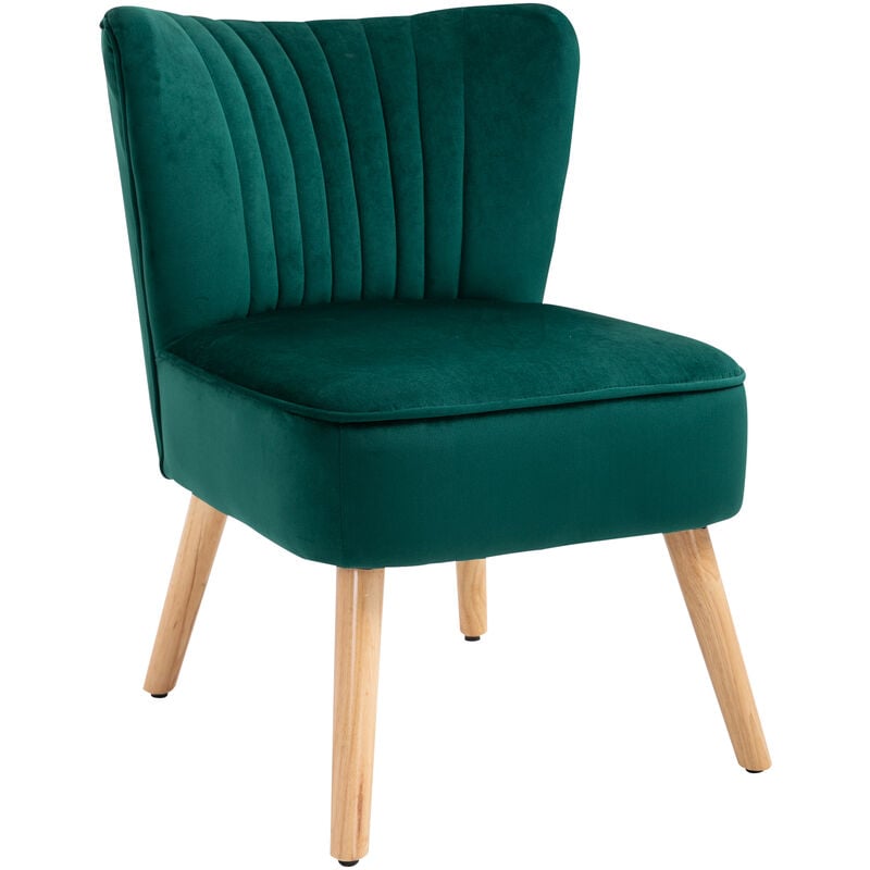 Homcom - Fabric Accent Chair Modern Leisure Chair with Wood Legs and Armless Design Green