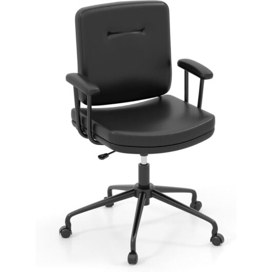 Home Office Chair Small Desk Chair w/Adjustable Height & Wheels-Black