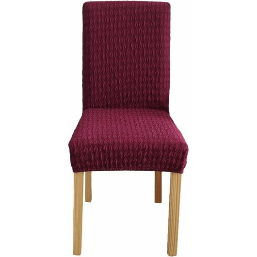 Hoopzi - Knitting Chair Covers, Jacquard Plain Dining Chair Slipcover for Home Restaurant Banquet High Back Chair Protective Cover (Red wine 1 pcs)