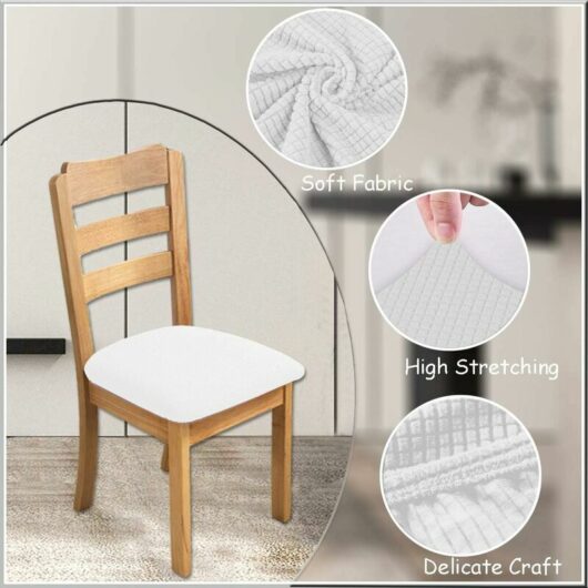 Jacquard Seat Covers for Dining Room Chairs Stretch Chair Seat Cushion Slipcovers Washable Removable Dining Room Kitchen Chair Covers (White)