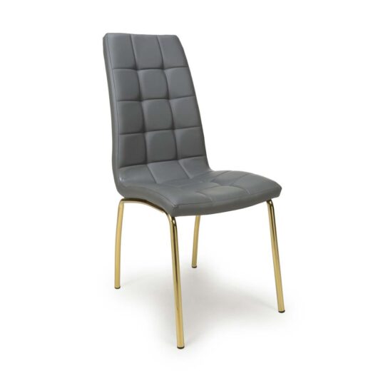 Jenner Leather Effect Grey/Gold Dining Chairs Set of 2, none