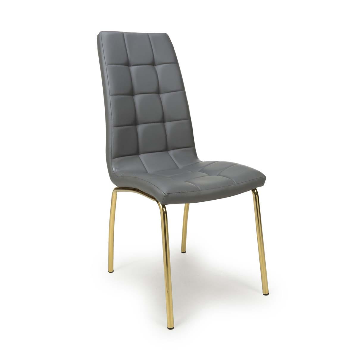 Jenner Leather Effect Grey/Gold Dining Chairs Set of 2, none