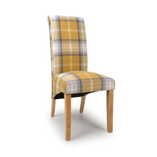 Karta Scroll Back Check Yellow Dining Chairs Set of 2, none