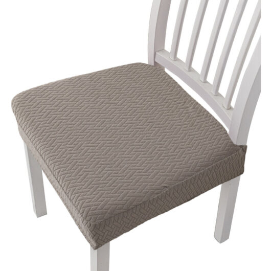 Linghhang - 4 Pcs Removable and Washable Jacquard Dining Chair Cushion Cover - Taupe, solid colour stretch chair cover cover, hotel home dining chair