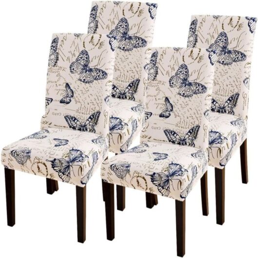 Linghhang - 4 Pieces (Butterfly) Stretch Chair Cover, Modern Dining Room Chair Slipcover, Removable Washable Chair Protector Cover for Dining Room