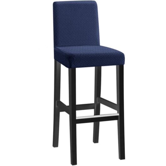 Linghhang - 4pcs short back long check pattern jacquard chair cover - navy, one piece stretch chair cover, modern and durable, suitable for home