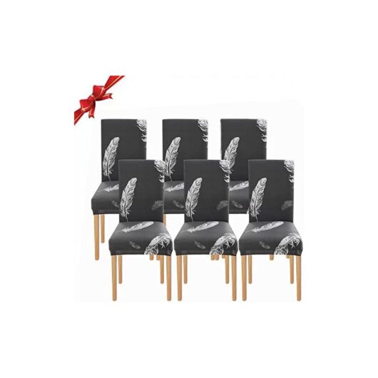 Linghhang - 6 Pieces Stretch Chair Covers (Grey Feather), Universal Washable, Easy to Clean Chair Cover for Dining Room Hotel Restaurant Decor