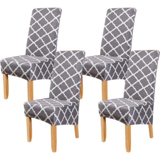 Linghhang - Set of 4 Dining Room Chair Covers (Grey Geometry), Stretch Chair Cover, Universal Large Chair Cover, Easy to Clean for Dining Room Living