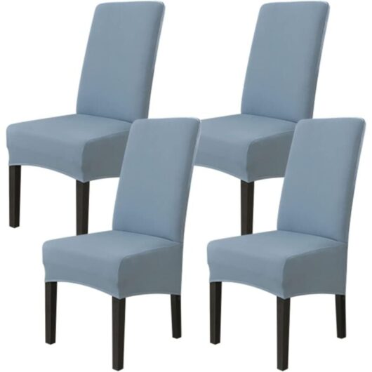 Linghhang - Set of 4 Dining Room Chair Covers (Grey and Blue), Stretch Chair Cover, Universal Large Chair Cover, Easy to Clean for Dining Room Living