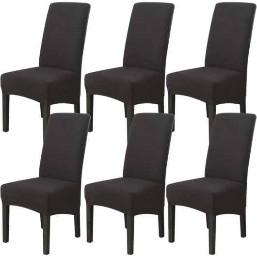 Linghhang - Set of 6 Dining Room Chair Covers (Black), Stretch Chair Covers Universal Large Chair Covers Washable, Easy to Clean for Dining Room