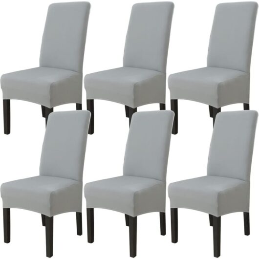 Linghhang - Set of 6 Dining Room Chair Covers (Light Grey), Stretch Chair Covers Universal Large Chair Covers Washable, Easy to Clean for Dining Room