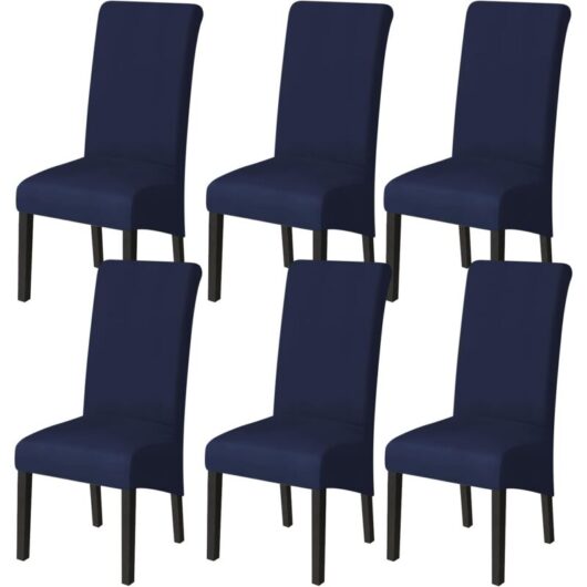 Linghhang - Set of 6 Dining Room Chair Covers (Navy Blue), Stretch Chair Covers Universal Large Chair Covers Washable, Easy to Clean for Dining Room