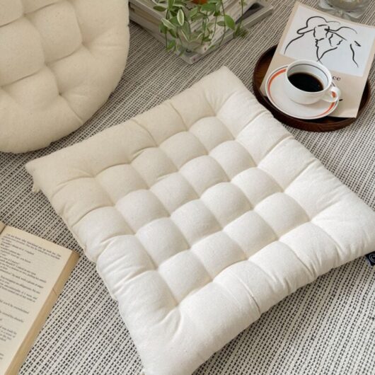Linghhang - Square) Elegant Chair Pad 40x40cm, Cotton, Machine Washable, Cream