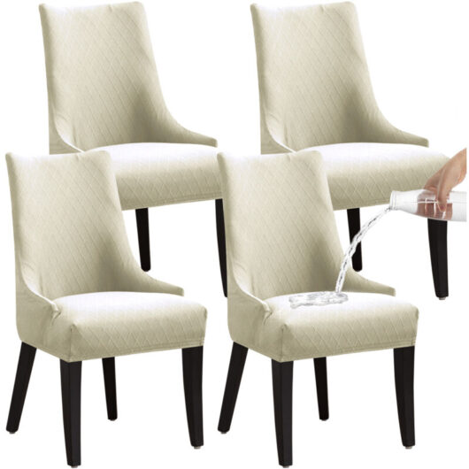 Linghhang - linguistic waterproof retractable chair cover 4 pieces - beige white, universal chair cover, modern and durable, suitable for home,