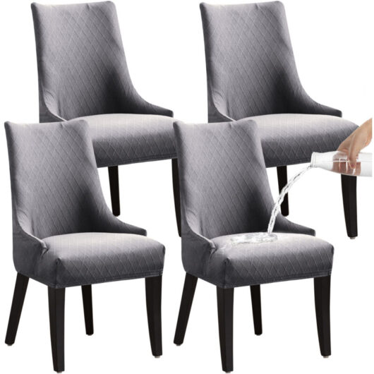 Linghhang - linguistic waterproof retractable chair cover 4 pieces - light grey, universal chair cover, modern and durable, suitable for home, hotel,