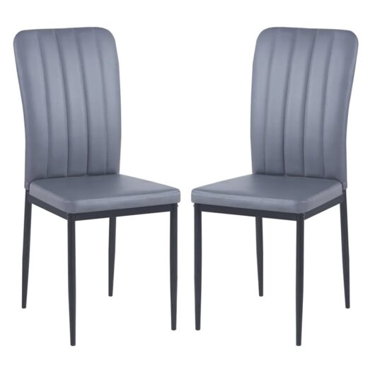 Logan Grey Faux Leather Dining Chairs In Pair