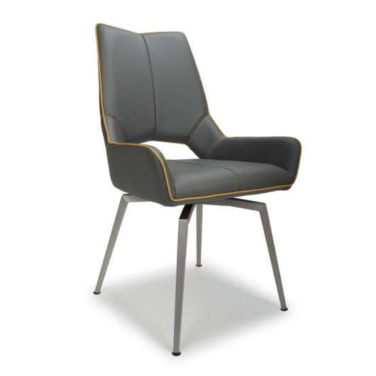 Mako Swivel Leather Effect Graphite Grey Dining Chairs Set of 2, none