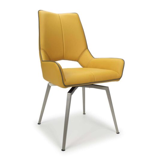 Mako Swivel Leather Effect Yellow Dining Chairs Set of 2, none