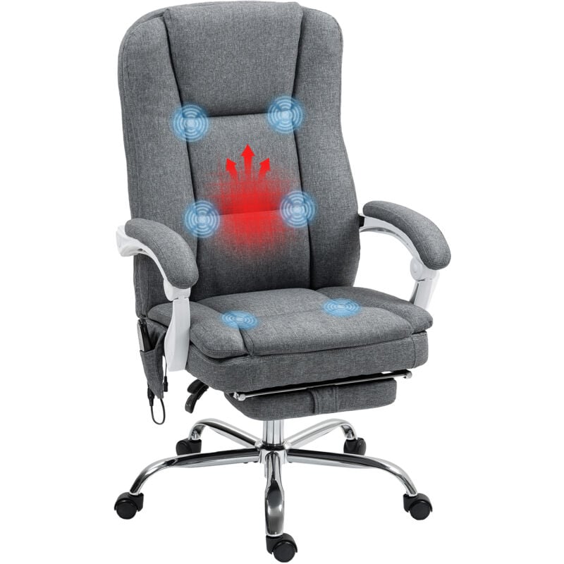 Massage Office Chair, Heated Reclining Desk Chair, Grey - Homcom