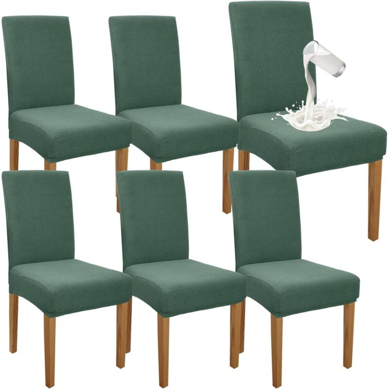 (Matcha Green)6 Pack Premium Waterproof Dining Chair Covers Elastic High Stretch Dining Room Chair Slipcovers Removable Chair Protector for Kitchen