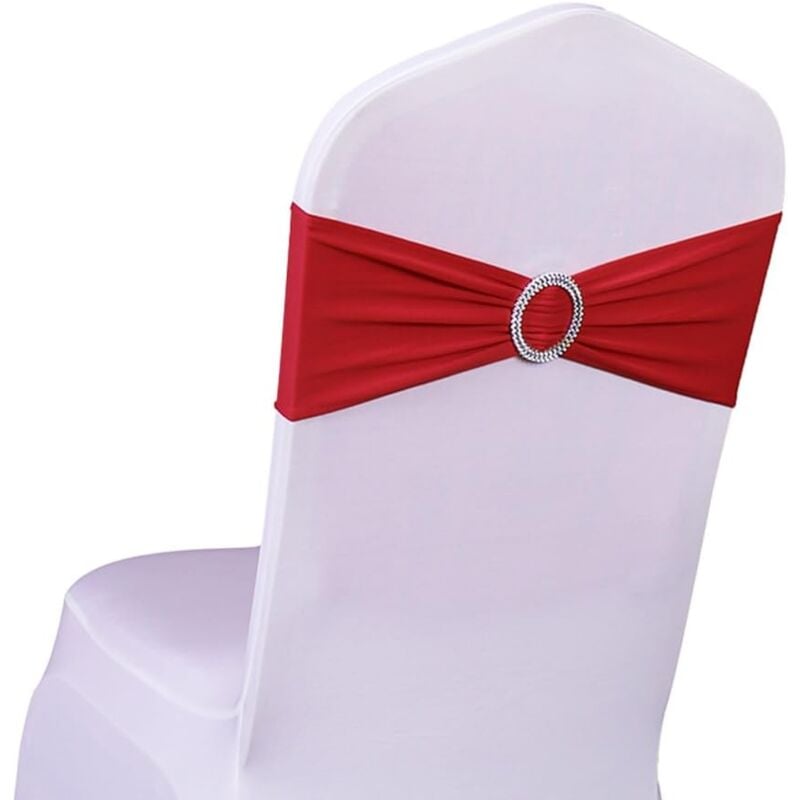 Memkey - 10pcs Elastic Slip Chair Sash with Buckle for Wedding Chair Bow Made of Lycra, Polyester and Spandex, Red