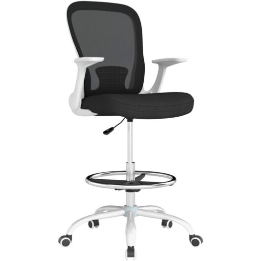 Mesh Draughtsman Chair, Ergonomic Drafting Chair, Black White - Homcom