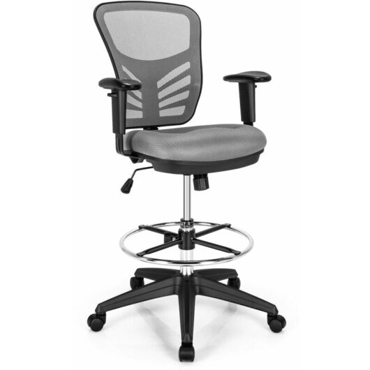 Mesh Mid-Back Tall Drafting Chair Ergonomic Office Chair Adjustable 360 Swivel