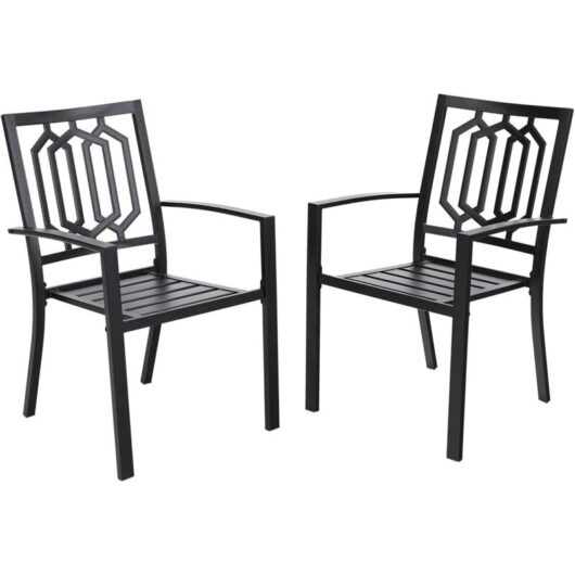 Metal Patio Outdoor Dining Chairs Set of 2 Stackable Bistro Deck Chairs for Garden Backyard Lawn, Classic Black2 - Phivilla