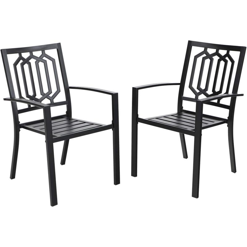 Metal Patio Outdoor Dining Chairs Set of 2 Stackable Bistro Deck Chairs for Garden Backyard Lawn, Classic Black2 - Phivilla