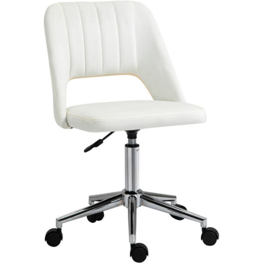 Mid-Back Swivel Home Office Chair Scallop Computer Chair Cream White - Vinsetto