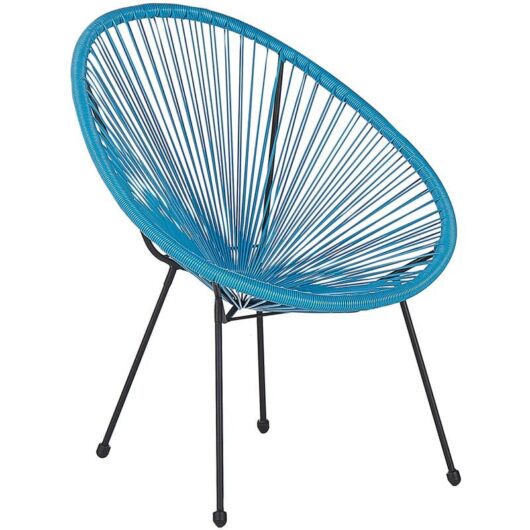 Modern Accent Chair Round pe Rattan Steel Living Room Blue Acapulco ii